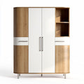 kledingkast van hout en spaanplaat met witte en houten afwerking 120 x 60 x 180cm