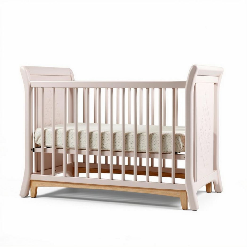 Houten kinderbed 135 x 70 x 90 cm in lichtroze met matras en spijlen