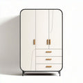 Kast met twee deuren en drie lades van MDF en metaal in wit en houtkleurig 120 x 60 x 180cm