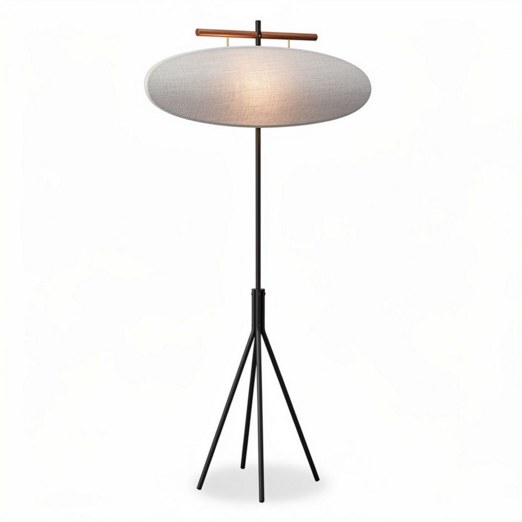 vloerlamp met stoffen lampenkap en houten details 30 x 30 x 150cm