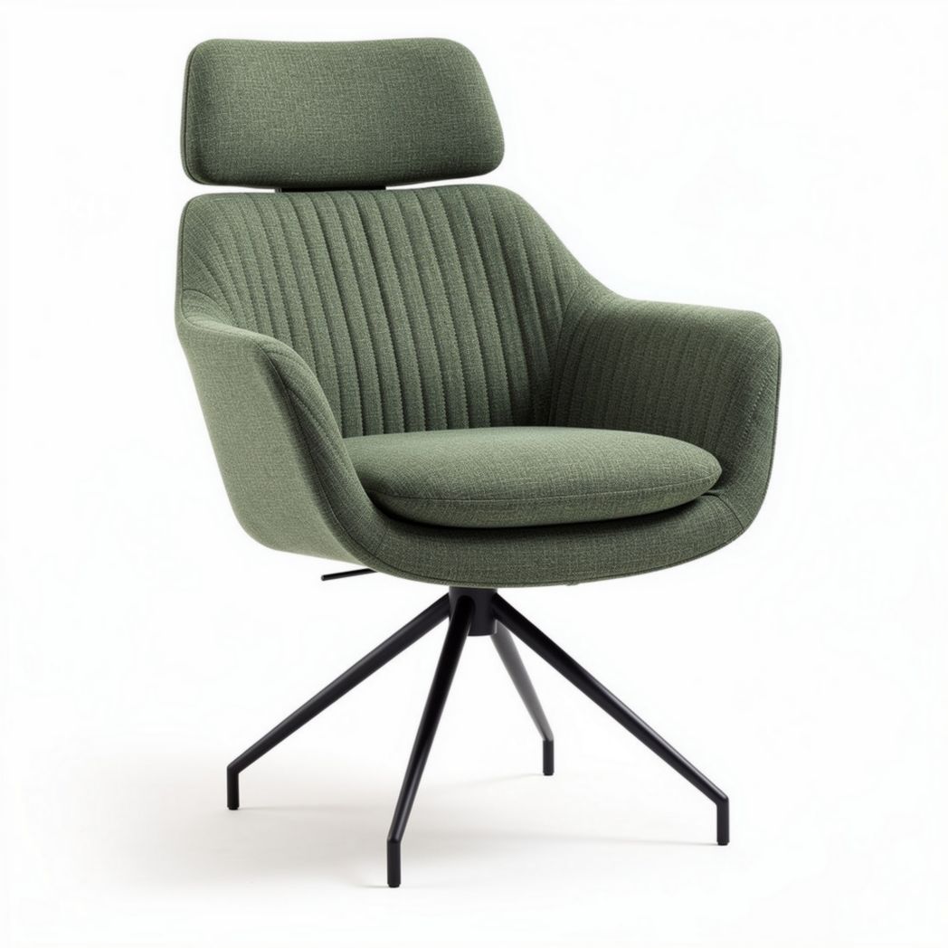 Groene stofferen fauteuil met verstelbare rugleuning en metalen onderstel