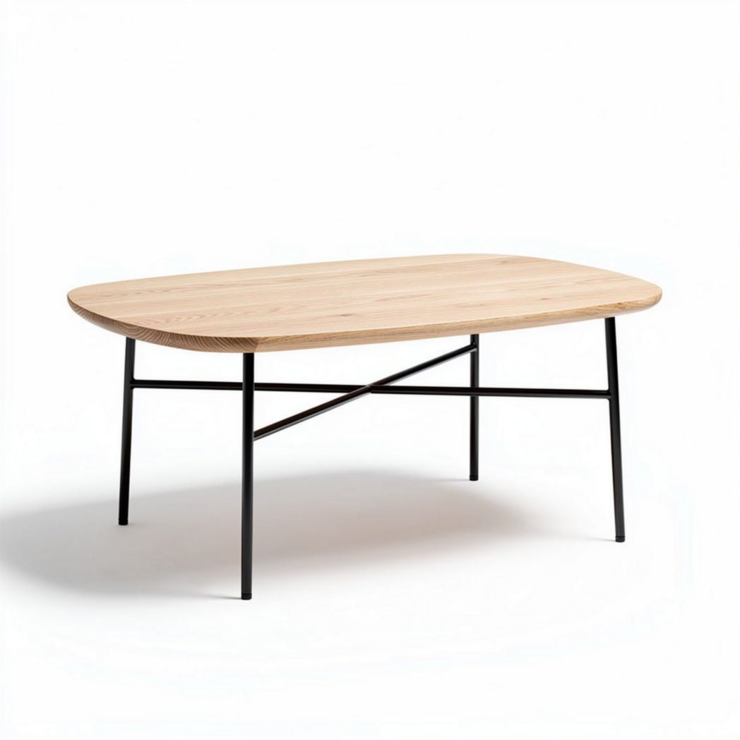 Lage salontafel van hout met metalen poten 120 x 80 x 45cm naturel