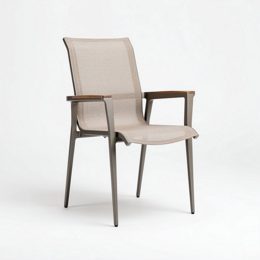 Tuinstoel van aluminium en textiel in taupe 60 x 60 x 90cm