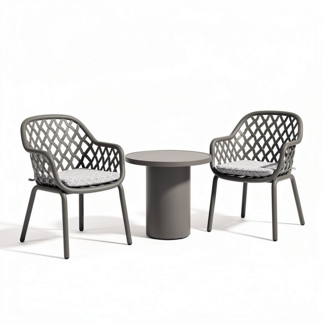 Tuinset met twee stoelen van kunststof en een ronde tafel in grijs 85 x 85 x 75cm
