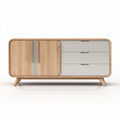 Houten dressoir met drie lades en deur in lichtgrijs afgelakt 120 x 40 x 70cm