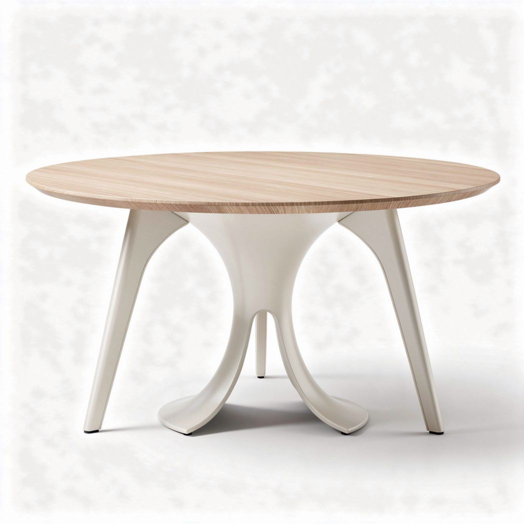 Ronde eettafel met houten blad en witte kunststof onderstel 100 x 100 x 75cm